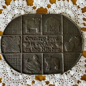 Vintage Country Love Cooking‎ in the Kitchen Cast Iron Trivet Plate Cottagecore